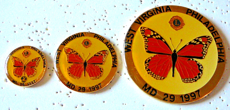 Lions Club Pins - 1997 WEST VIRGINIA LARGE, MEDIUM & SMALL MONARCH BUTTERFLY