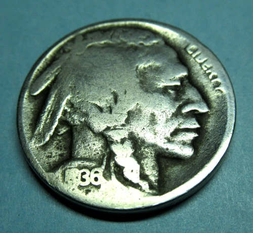 1936 P  Buffalo 🦬 Indian Head Nickel 5c Good ~ See Photos