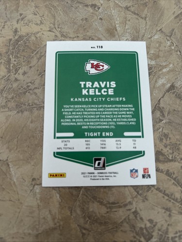 Travis Kelce Kansas City Chiefs 2021 Panini Donruss #118 F20 - Picture 2 of 4
