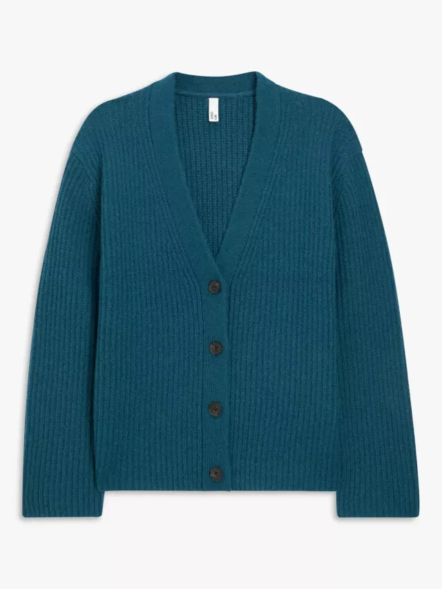 John Lewis AND/OR Cardigan Jeanie Alpaca Wool Blend Boxy Teal Green Sz