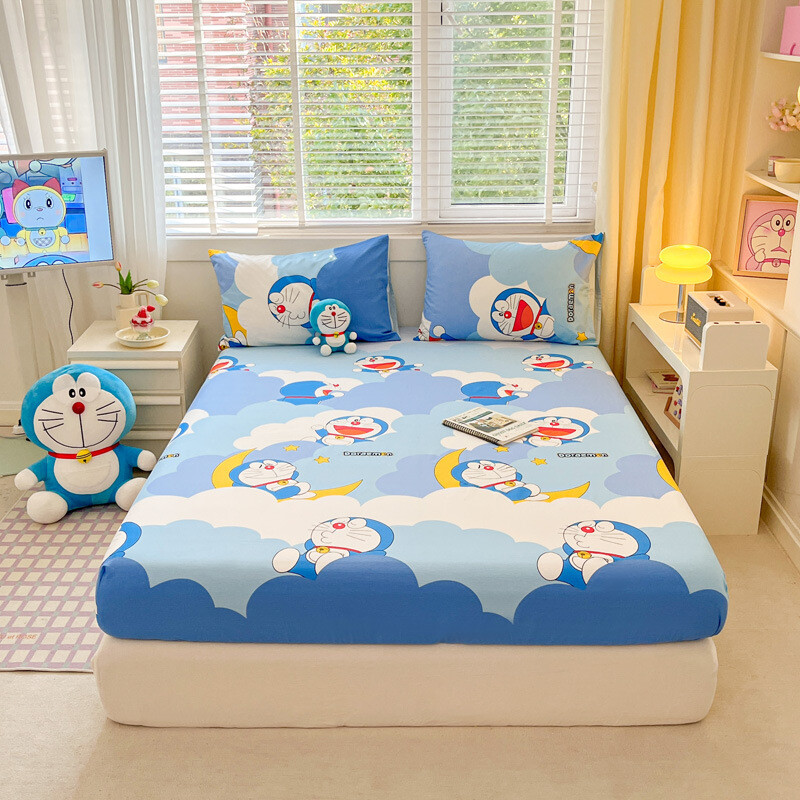 Doraemon Cartoon Fitted Sheet Kids Bed Decor Set Single/Double