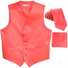 New Men coral formal Slim Fit Tuxedo vest Waistcoat 2.5" necktie hankie wedding