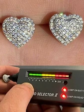 Solid 925 Sterling Silver Real Iced Heart Stud Earrings Moissanite Passes Tester
