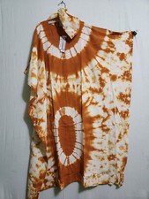 Women African Tie Dye Kaftan Long Dress 100 Cotton Free Size 56" around Mustard