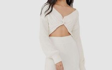 168 Free People Women's White V-Neck Cropped Sweater Size S