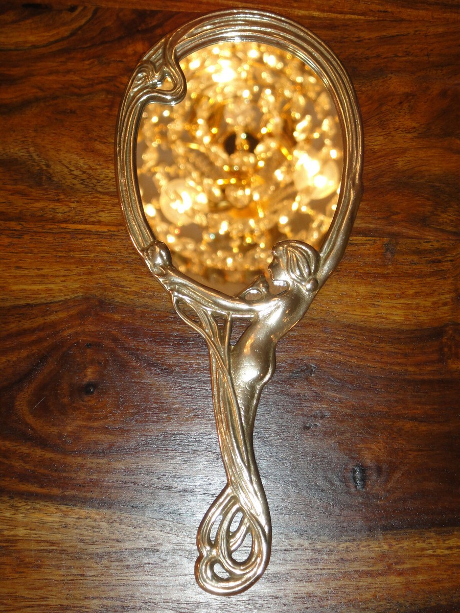 Vintage Handspiegel Mit Blumenprägung – Oval, Goldfarben, Aus ABS, Für Make-up & Reise