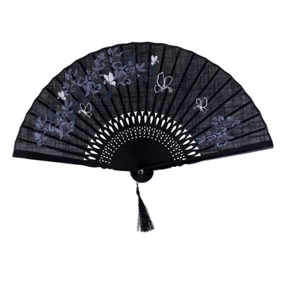 Traditional Japanese Style Flax Leaf Handheld Folding Fan