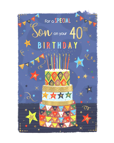 Birthday Card Son 40th 40. **9 Inch Card. Gold foiling. Paper pages inside**