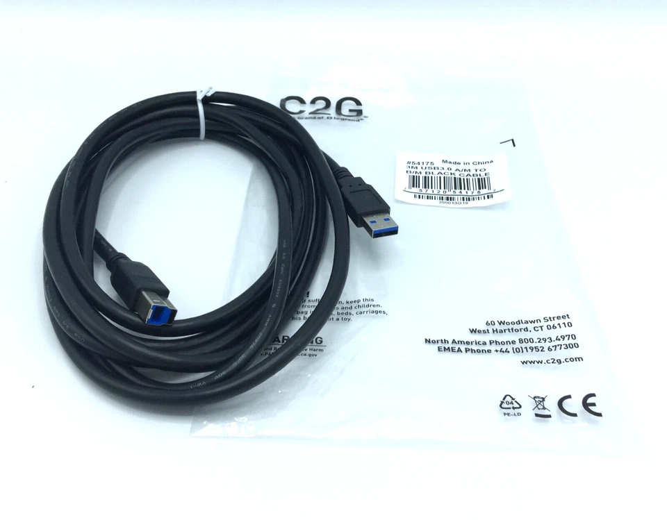C2G 54175 C2G 3m USB 3.0 A Male to B Male Black Cable 9.8ft - USB - Image 2 of 4