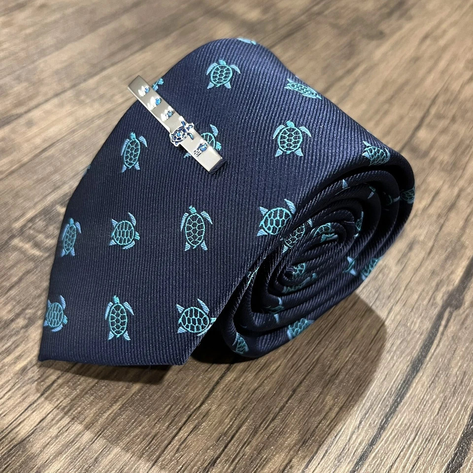 Juego de corbata de tortuga marina azul y barra de corbata a juego para hombre regalo elegante corbata clip Foto 2 de 4