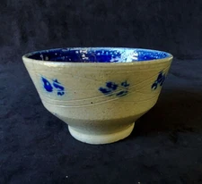 Vintage Jugtown incised salt glazed/ cobalt blue detailed Pottery Bowl