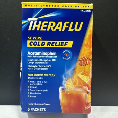 Thera Flu Severe Cold Multi Symptom - 6 Powder Packet w/Lipton Green Tea & Honey