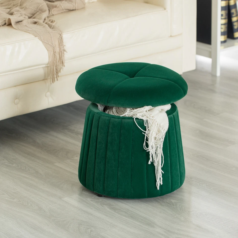 New Modern Tufted Velvet Mushroom Shape Storage Ottoman Storage Stool Trunk - Image 2 of 4
