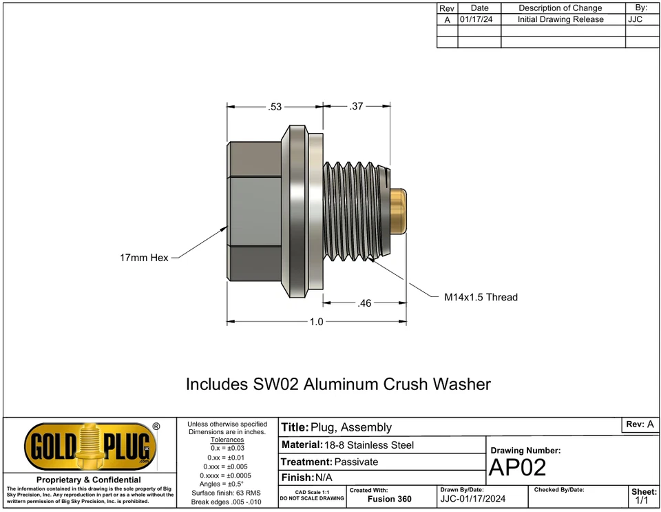 Tapón de drenaje de aceite magnético de acero inoxidable M14x1.5 AP02 incluye lavadora Foto 3 de 3