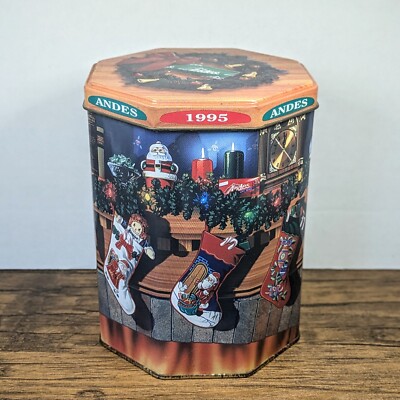 Vintage - 1995 Andes Mints 10oz Empty Collectible 6'' Octagon Christmas Tin 