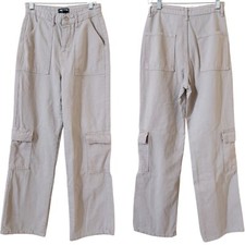 PrettyLittleThing Grey Khaki Cargo Pocket Baggy Wide Leg Jeans Womens Size 2