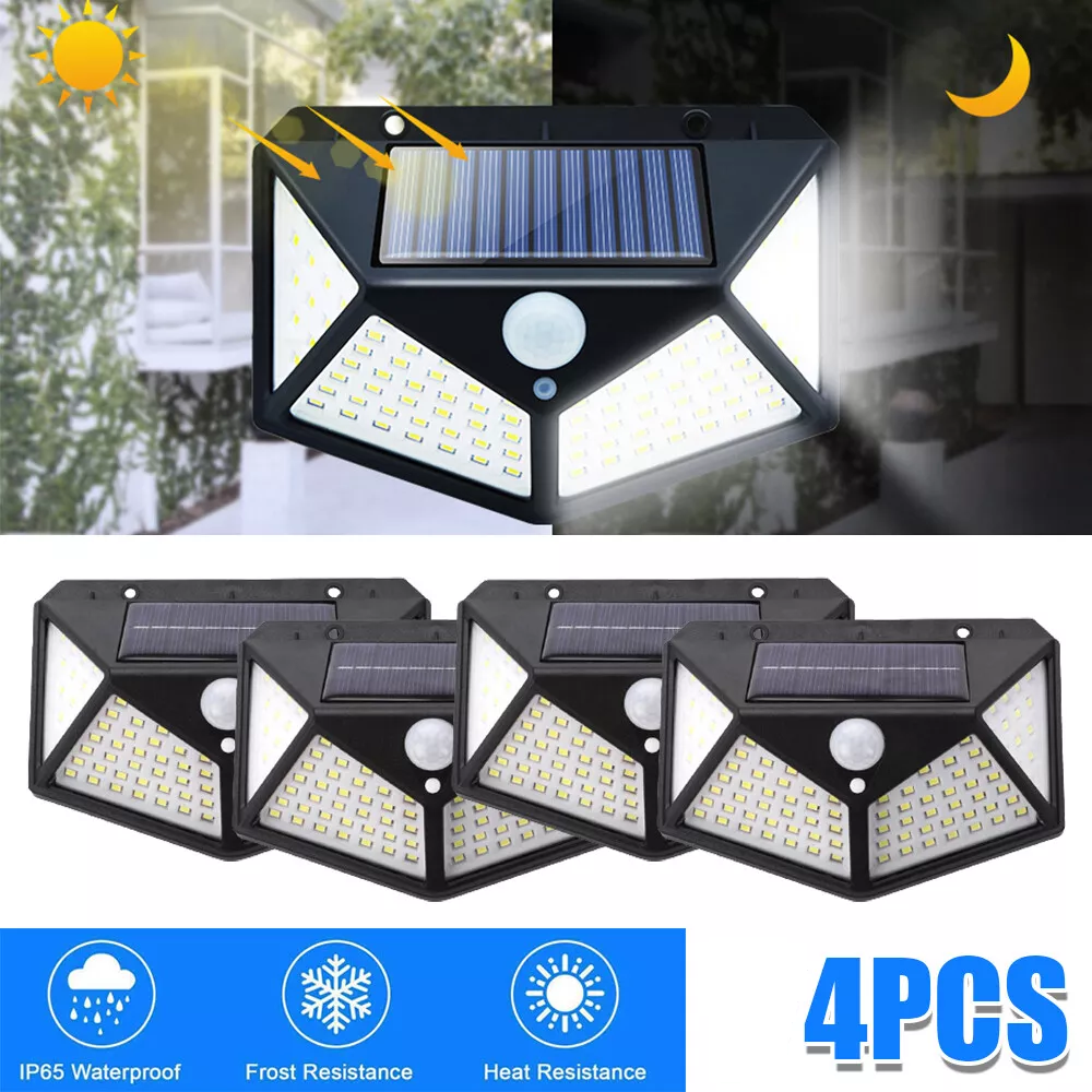 4X Solar Power PIR Motion Sensor Wall Lights 100LED Outdoor Garden Security Lamp
