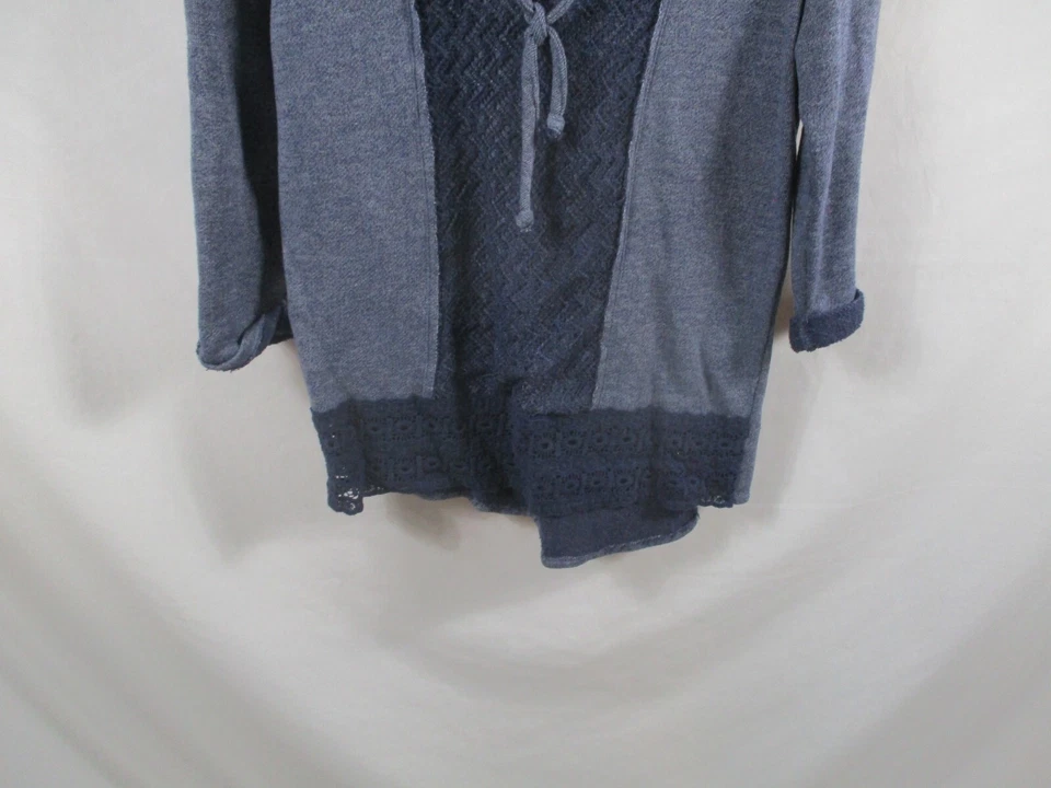 Sombra de ojos para mujer sudadera con capucha pequeña azul manga larga cordón pulóver camisa de algodón Foto 3 de 4