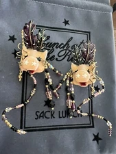 Lunch At The Ritz MARDI GRAS PIG MASQUE post Earrings: HAND SIGNED & Menu Card!!