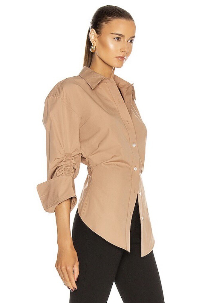 ALEXANDER WANG CINCHED SLEEVE BUTTON DOWN SHIRT, SZ 2 KHAKI NWOT!! image 3