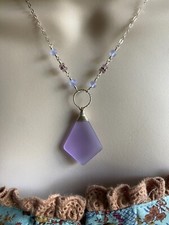 Purple Cultured Sea Glass Sterling Silver Or Gold Filled Necklace - Handmade