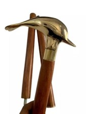 Dolphin Fish Handle Wooden Walking Stick Cane 37" 3 Foldable Female/Christmas.