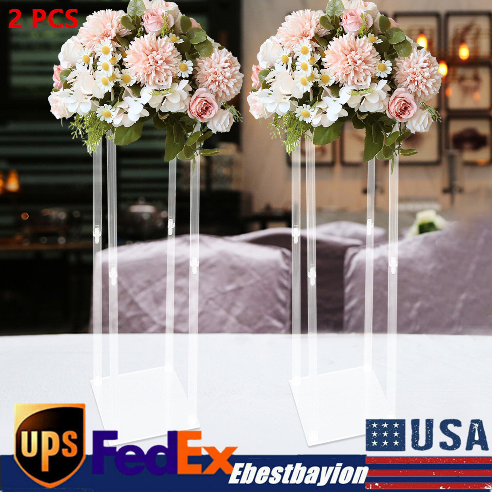 2X Transparent Acrylic Flower Stand Pedestal Party Wedding Backdrop Rack Decor