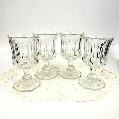 Set of 4 Antique Glass Clear Stemware GOBLETS Scallop Panel Octagonal - Picture 4 of 11