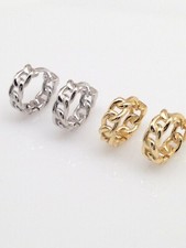 925 Sterling Silver Plain Cuban Link Huggie Hoop Earrings Men Women 9.8mm x2.8mm