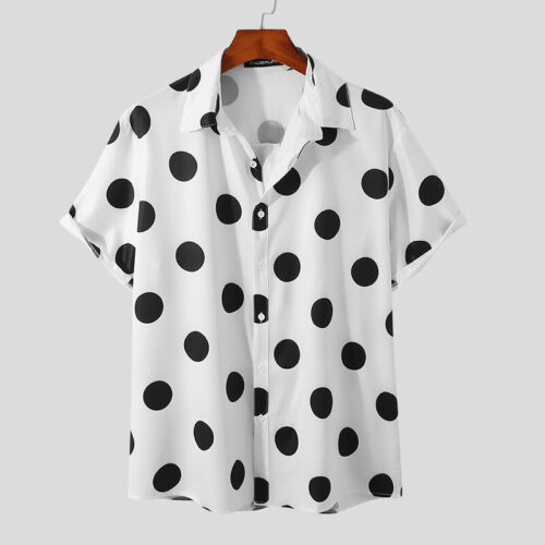 Herren lässig locker Urlaub Button Down Oberteil Bluse gepunktet Hemden Kurzarm - Bild 17 von 24