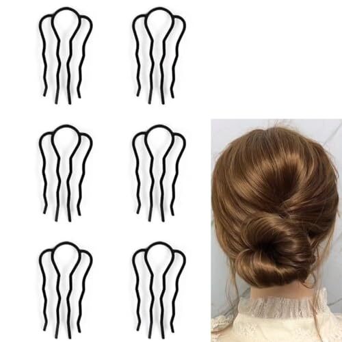 6 Piece Metal Hair Fork Clip Hair Side Combs Hair Pins Buns Updo U
