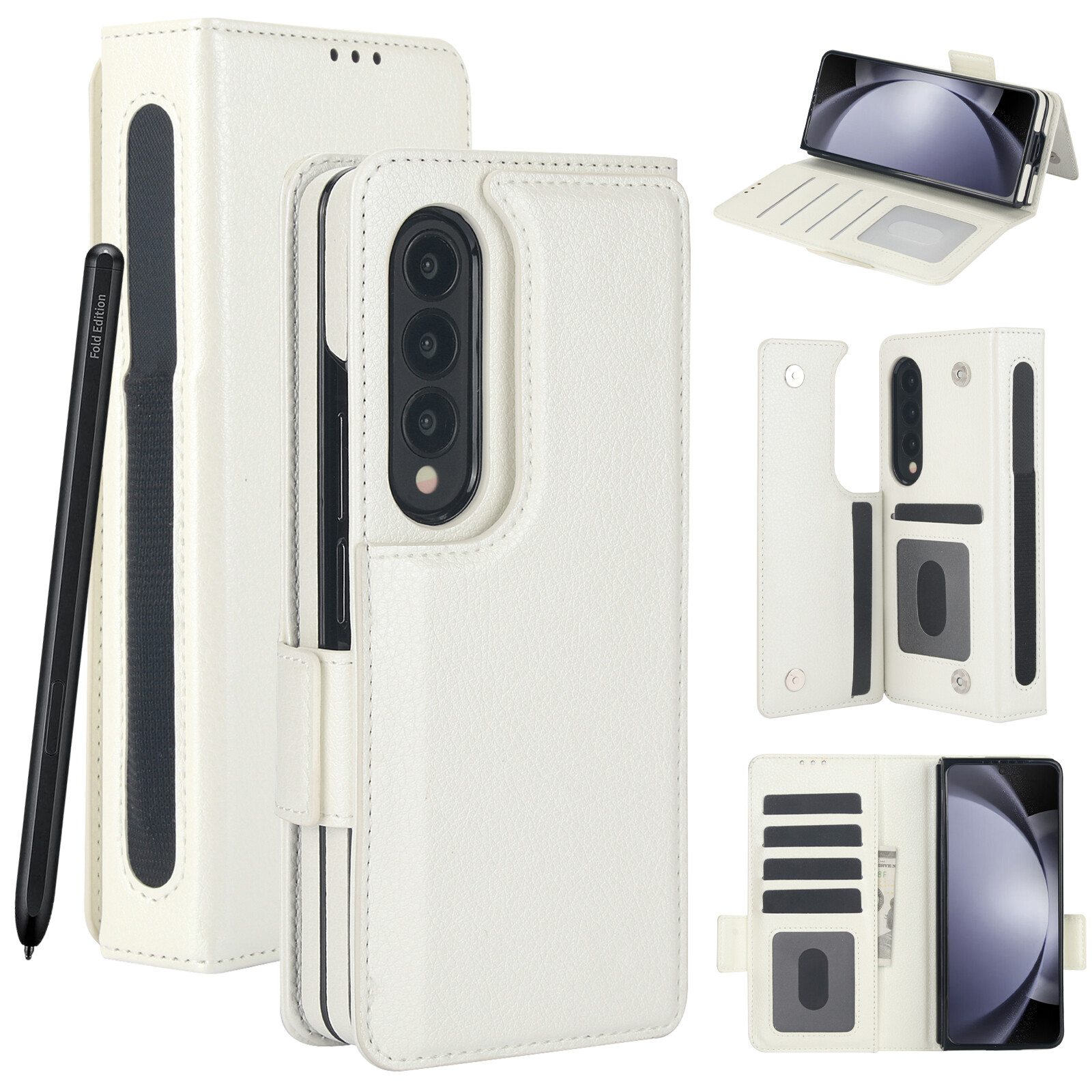 Fr Samsung Galaxy Z Fold 6/4/5 Soft Leather Shockproof Wallet Case w/ S Pen Slot-image