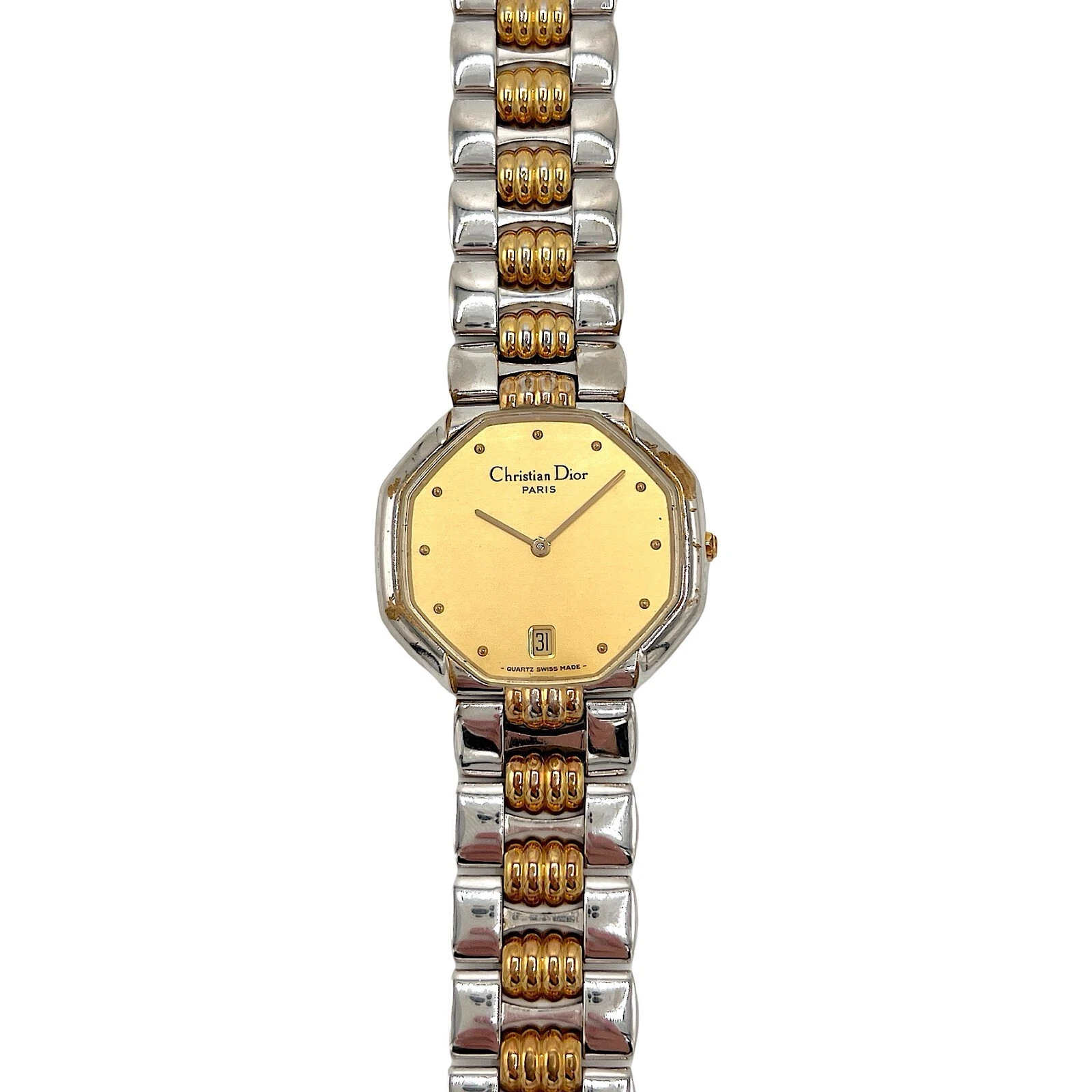 Montre Christian Dior or argent montre bracelet hexagone métal vintage authentique