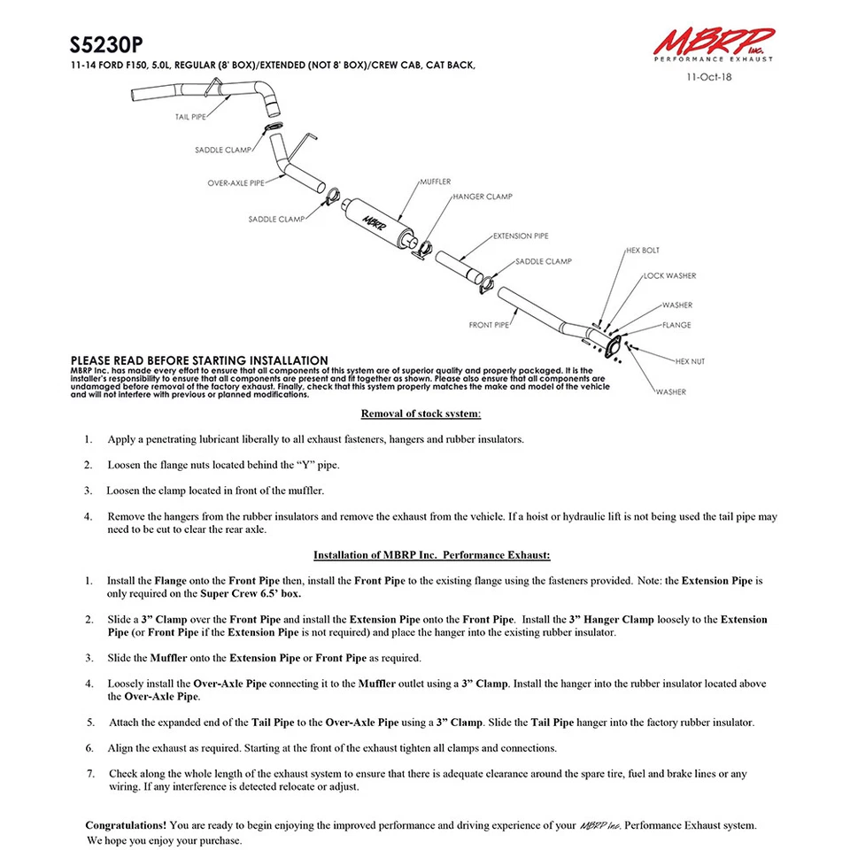 Escape trasero MBRP S5230P Armor Lite acero gato para Ford F-150 2011-2014 5,0 L V8 Foto 2 de 3