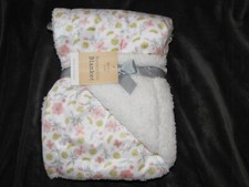 Modern Baby Blanket Girl Fern Flower Floral White Pink Blue Green Sherpa Plush