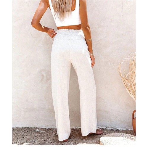 Ladies Cotton Linen Harem Pants Summer Casual Baggy Wide Leg Womens Trousers - Imagen 6 de 15