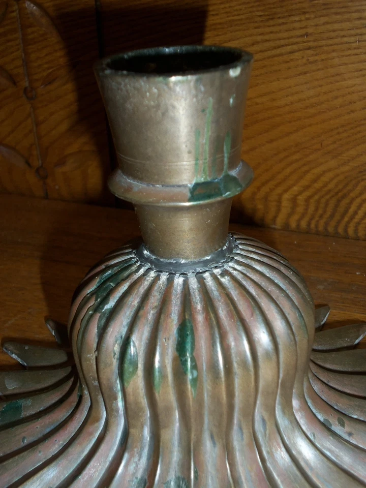 Antique Art Nouveau Copper or Brass Star Base Candle Holder - Image 3 of 4