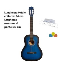CHITARRA CLASSICA e ACUSTICA 3/4 BLU + Corde + Plettri Kit Scuola Bambini