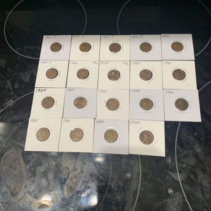 1940 P D & S Wheat Pennies Lot of 19, Ungraded