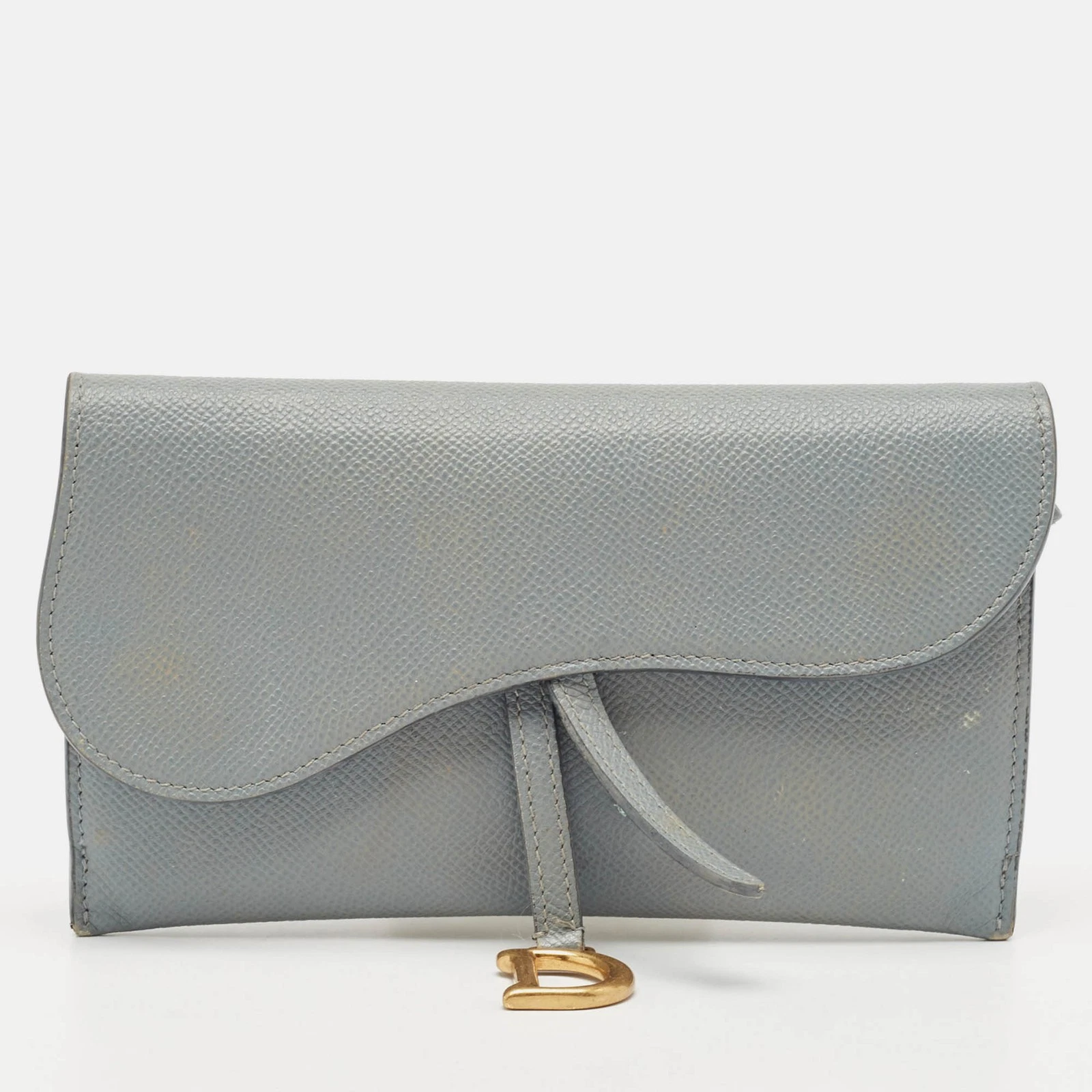 Pochette de selle en cuir bleu clair Dior