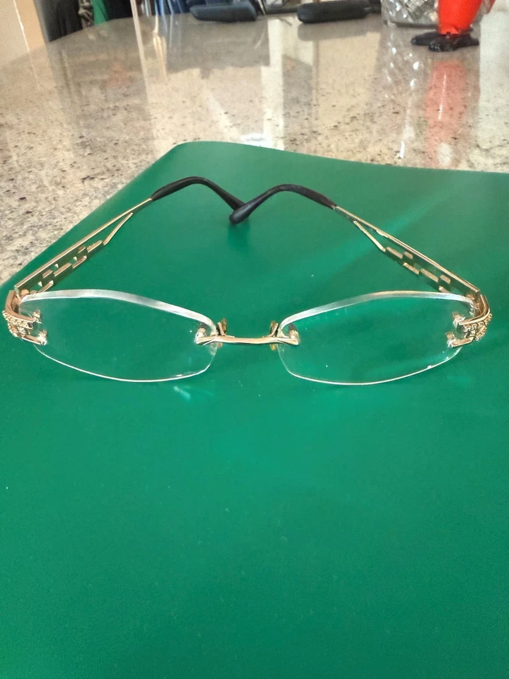 Authentic CAVIAR Eyeglasses Gold Rimless Frames Swarovski Crystals - Image 3 of 4