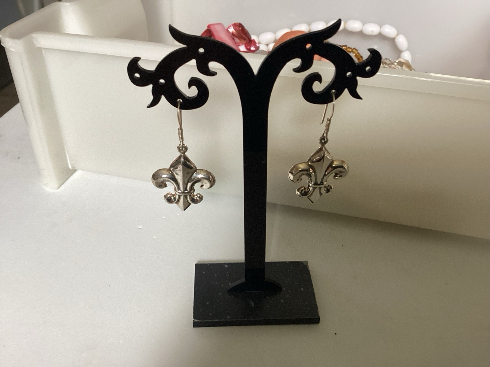 Vintage Sterling Silver Fleur De Lis Dangle Earrings