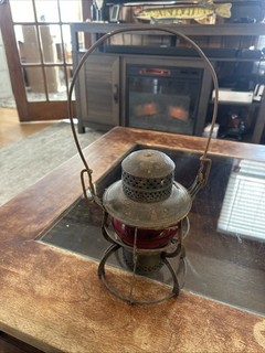 Armspear Manfg Co New York 1925 PRR Railroad Embossed Red Globe Adlake Lantern