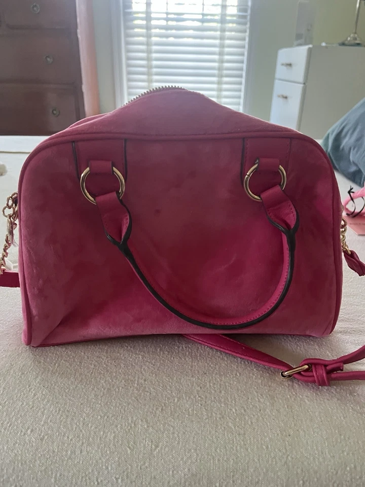 Juicy Couture Free Love Heritage Bowlers Bag Pink Velvet Satchel Purse - Image 2 of 2