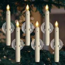 6 Ivory Battery Operated Window Candles with Suction Cups - Flameless LED