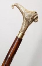 Vintage Antique Walking Cane Wooden Walking Stick Golden Brass Handle Lion Gift