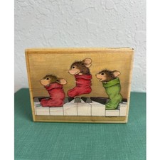 Vtg Wood Mount Rubber Stamp Mudpie House Mouse- Sock Hop, 1998 design- preowned