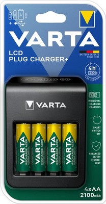 Varta Ladegerät LCD Plug Charger+ inkl. 4x AA Akkus 2100mAh