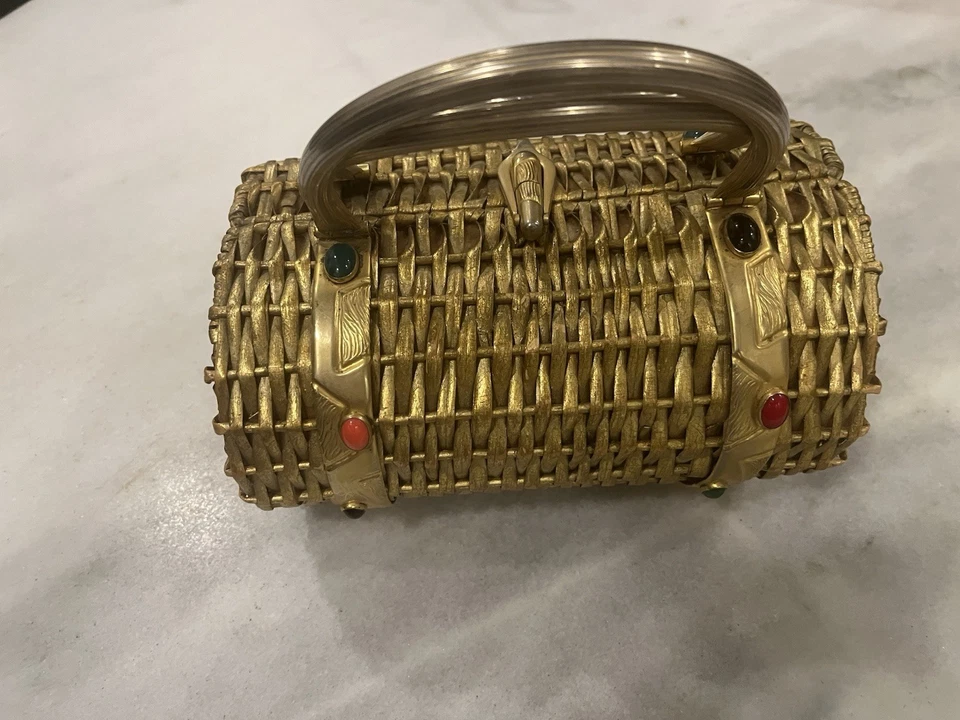 Винтажная корейская корзина сумочка внутренняя подкладка атласная 1960-е - Изображение 3 из 4