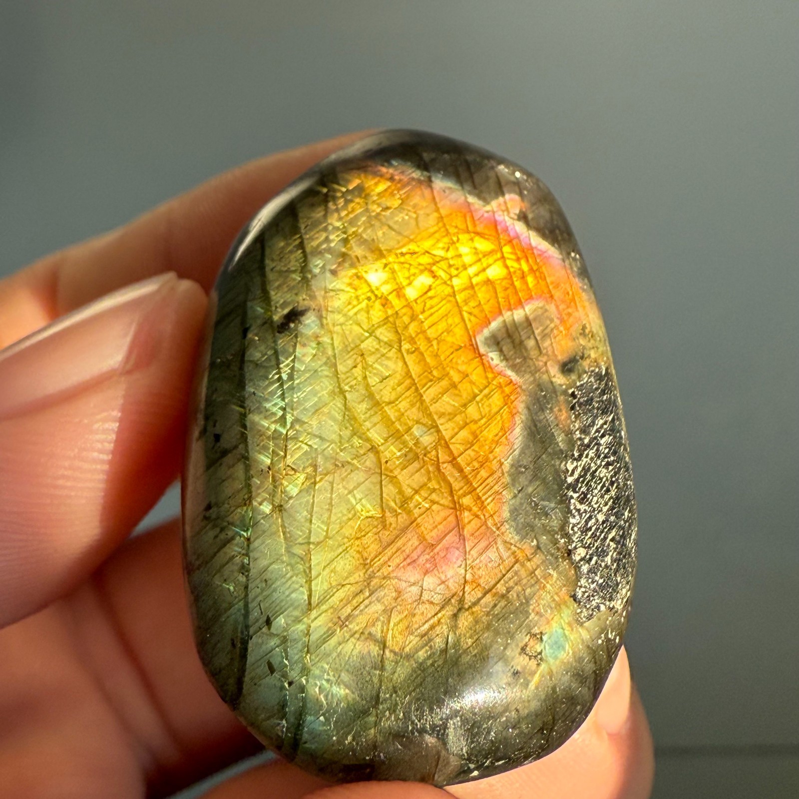23g Natural Flashy Rainbow Labradorite Palm Crystal Quartz Healing Reiki